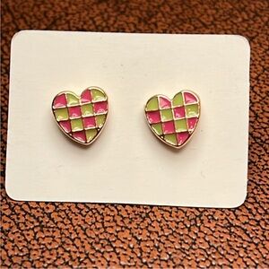 Checkered Heart Stud Earrings